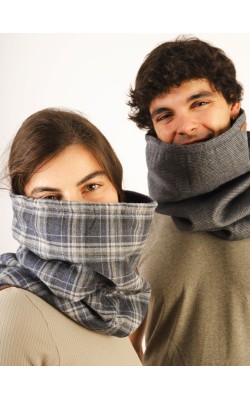 Scarf/Neck/Wool/Blue-Grey Checkered