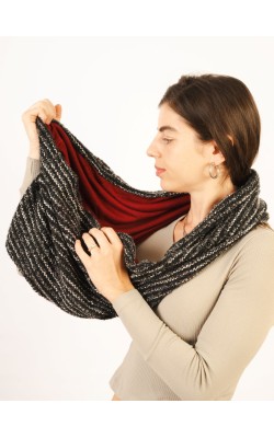 Scarf/Infinity/Knitted/Black-Grey-White