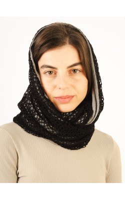 Scarf/Infinity/Lace & Cotton/BLack-Grey