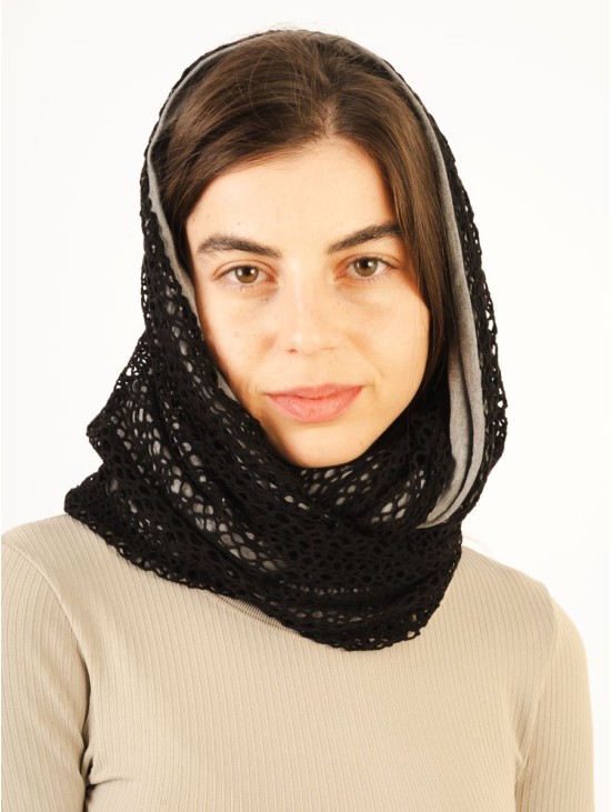 Scarf/Infinity/Lace & Cotton/BLack-Grey