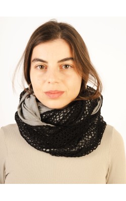 Scarf/Infinity/Lace & Cotton/BLack-Grey
