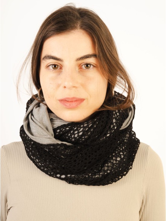 Scarf/Infinity/Lace & Cotton/BLack-Grey