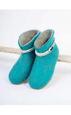Ankle booties/ Aegean Blue-green with cord and button Ankle booties/ Aegean Blue-green with cord and button