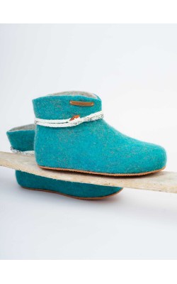 Ankle booties/ Aegean Blue-green with cord and button