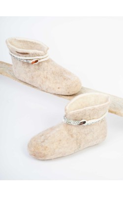 Ankle booties/ Ecru - cord - button Ankle booties/ Ecru - cord - button