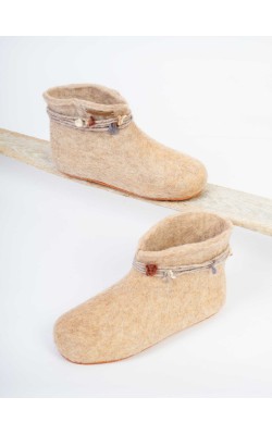 Orfeas/Ankle Booties/Beige with Flower Cord